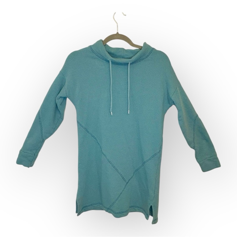 Soft Surroundings Blue Cotton Tunic Sweatshirt Hoodie Minimal Cozy Casual XS